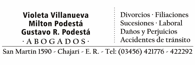 Villanueva Violeta, Podestá Milton, Podestá Gustavo Abogados